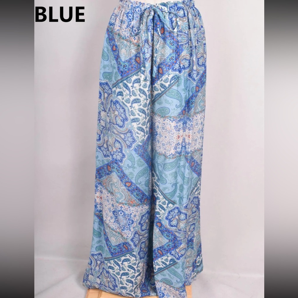 FROM PARIS FRANCE Blue Paisley Wide-Leg Pants